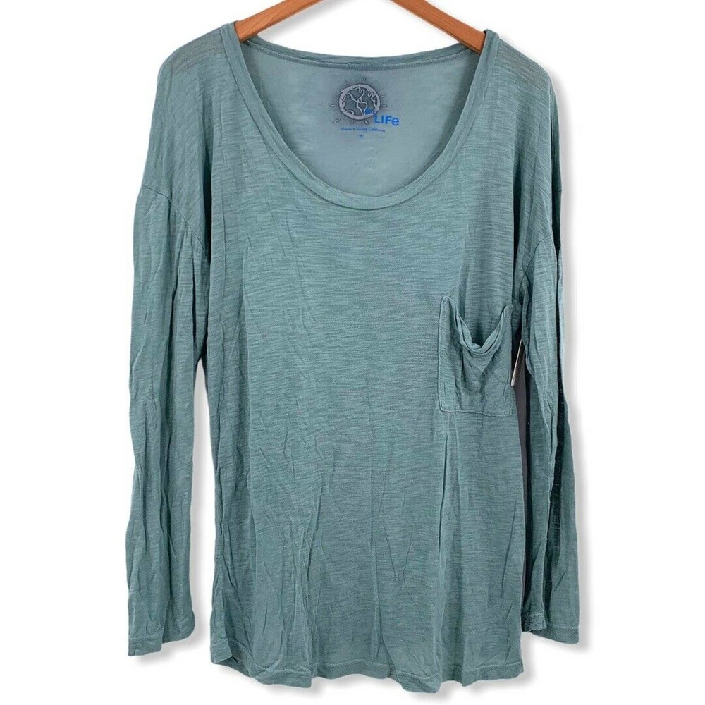 Planet Blue‎ Long Sleeve Green Pocket Tee Medium